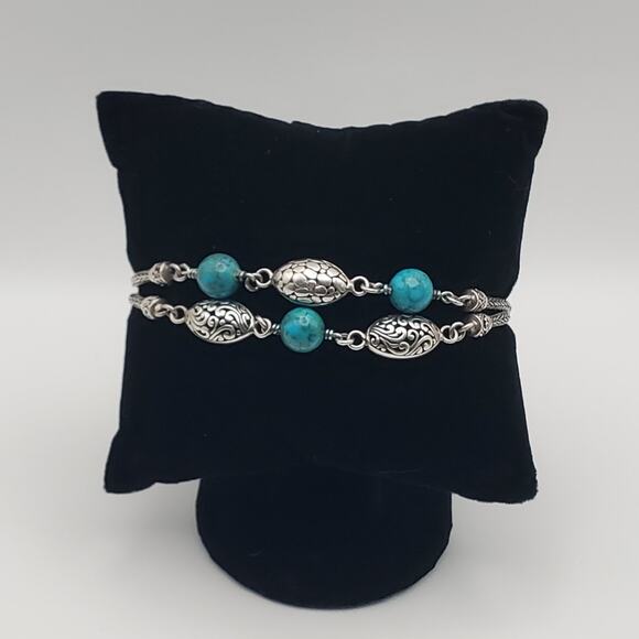 Vtg Artisan Sterling Silver Foxtail Turquoise and Filigree Beaded Bracelet - Picture 1 of 6
